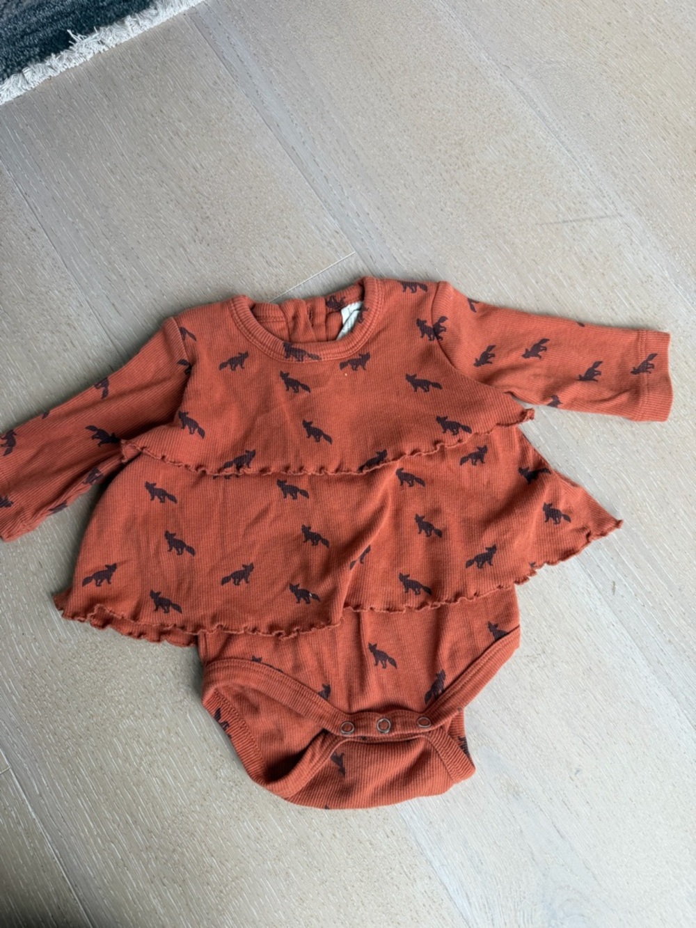 kate quinn Rust Orange Fox Print Long-Sleeve One-Piece Bodysuit